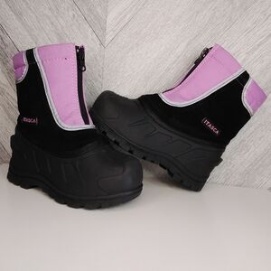 Itasca' Mid Weather Snow Rain Boots Sz US 12 Youth Unisex Black/Pink